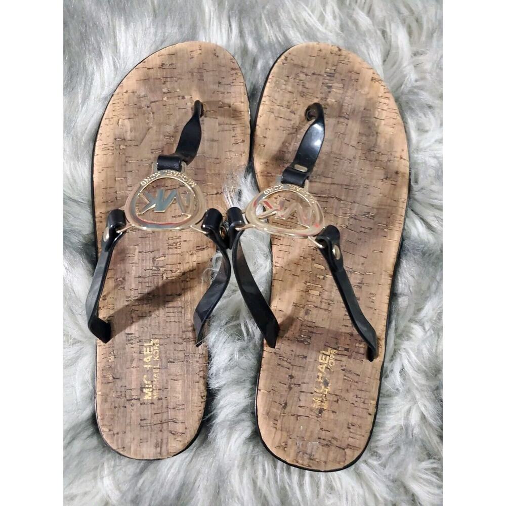 Michael Kors Women's Size 8 leather Thong Flip-Flop Slip On Black Logo Sandals - Picture 11 of 14